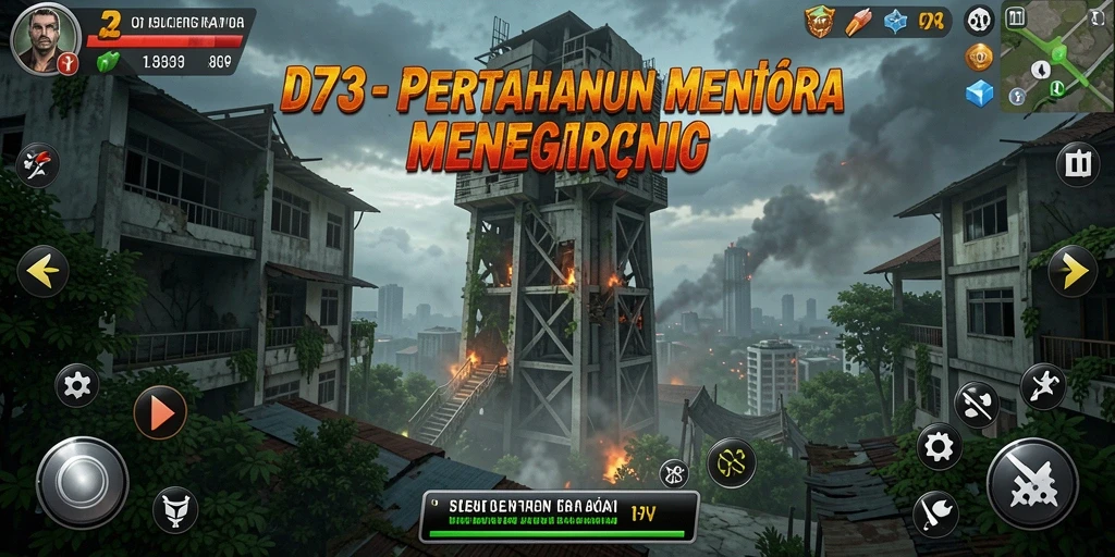 Tangkapan layar D73 menampilkan aksi pertahanan menara yang intens.