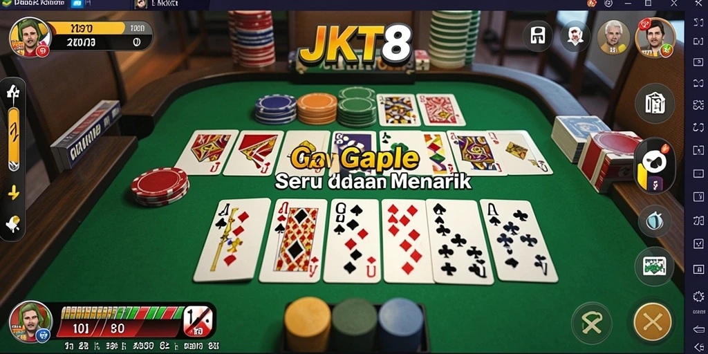 Tampilan screenshot utama JKT8 menampilkan gameplay Gaple yang seru.