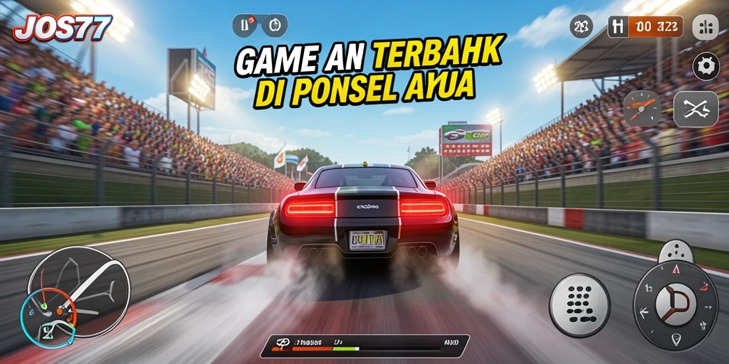 Tampilan gameplay JOS77 dengan mobil balap di trek menantang.