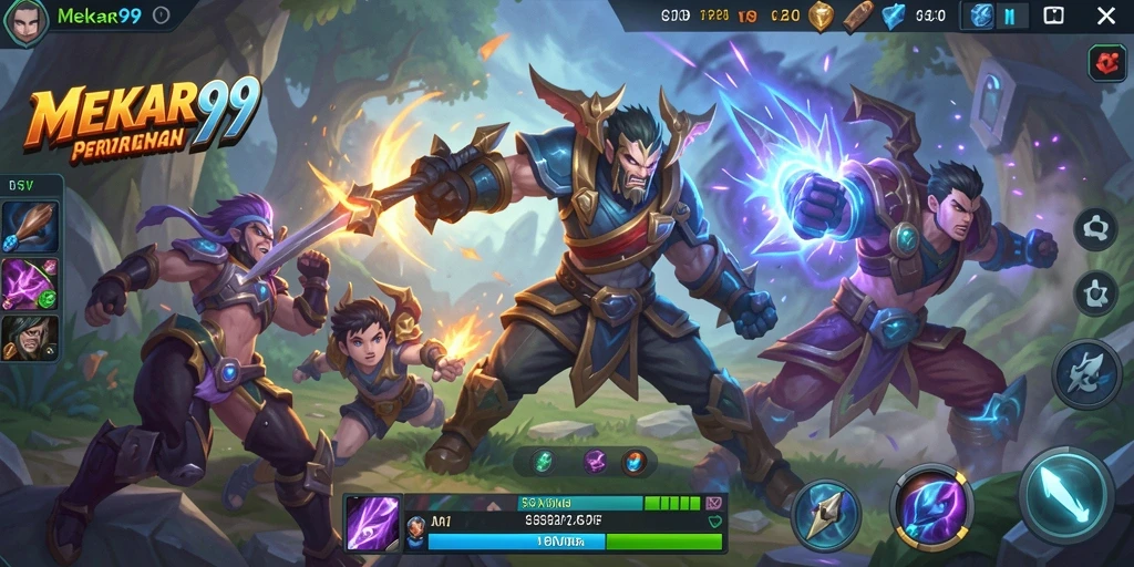 Screenshot gameplay MEKAR99 yang menunjukkan pertarungan intens di arena.