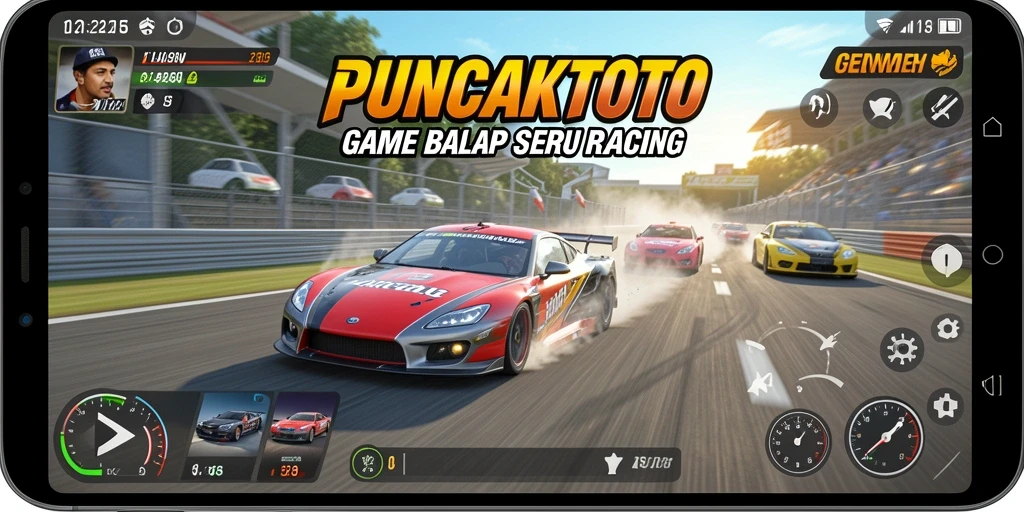 Screenshot gameplay PUNCAKTOTO menunjukkan aksi balapan yang menegangkan.
